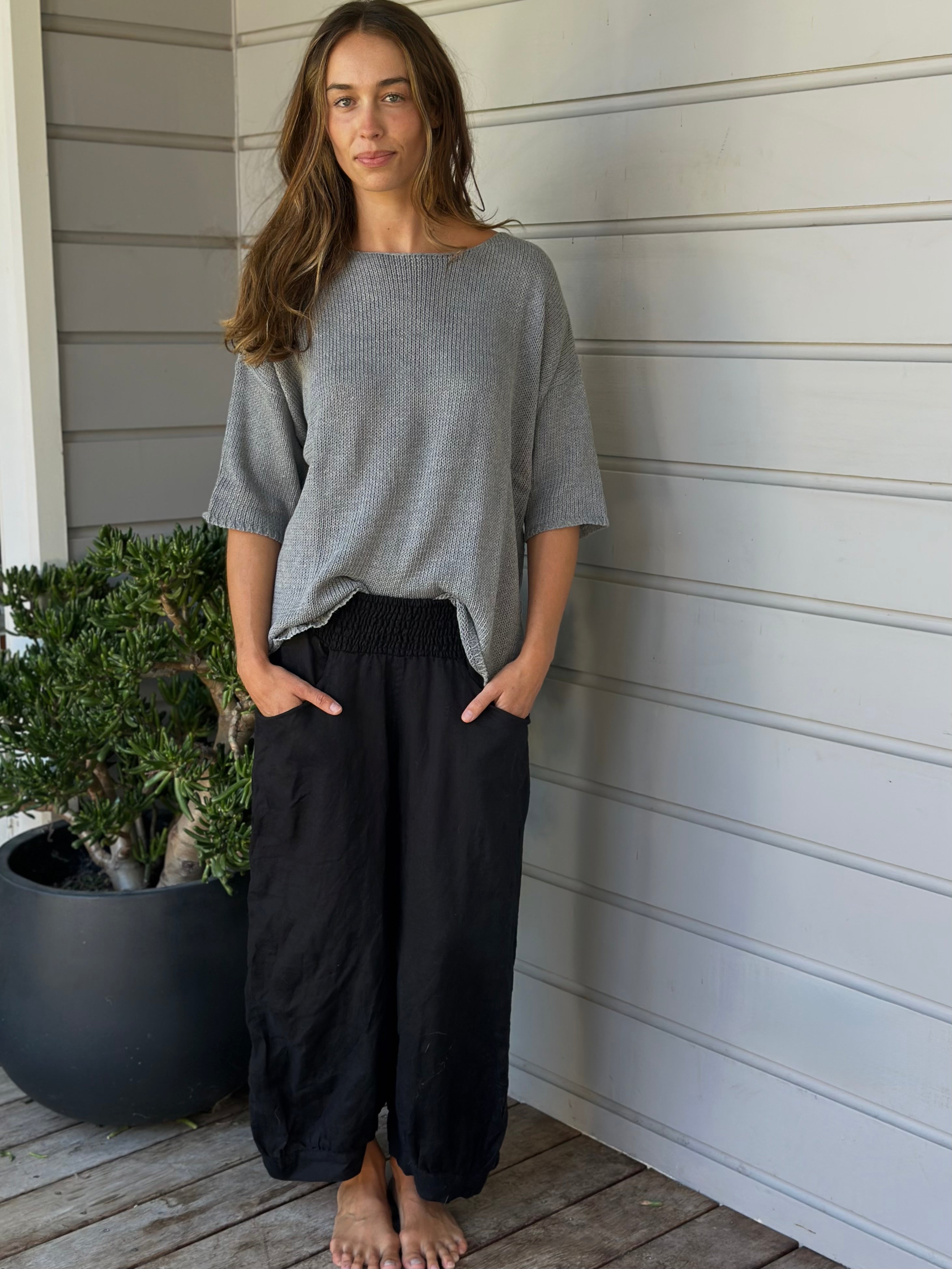 jackie pant - black linen