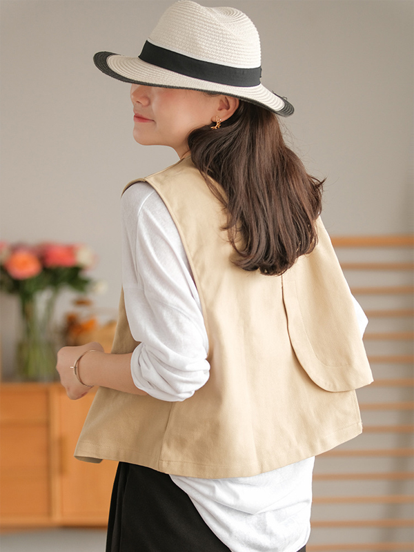 Vintage Asymmetric Solid Color Buttoned Vest Top