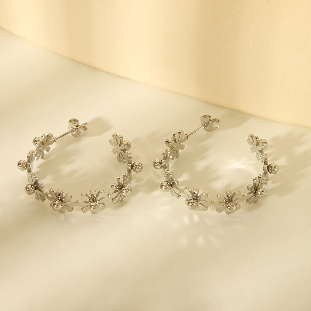 Flower Geometric Stainless Steel Electroplating Earrings