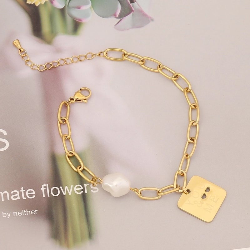 Sweet Star Moon Heart Shape Stainless Steel Inlay Artificial Pearls Bracelets 1 Piece