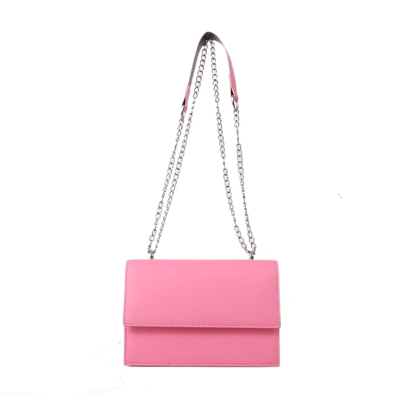 Women's Pu Leather Solid Color Elegant Square Flip Cover Shoulder Bag Crossbody Bag