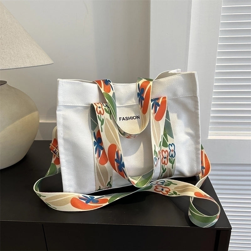 Women's All Seasons Canvas Plant Vacation Square Magnetic Buckle Shoulder Bag Handbag