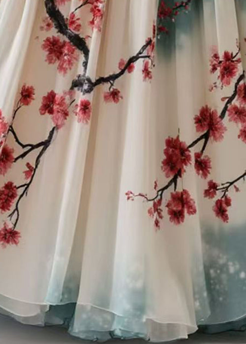 Loose Gradient Color Print Wrinkled Chiffon Skirt Summer