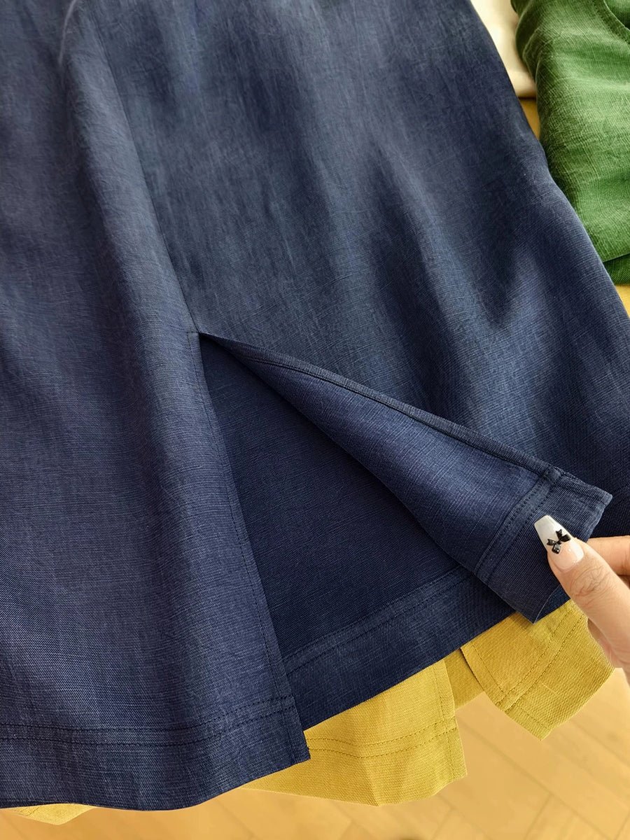 Women Summer Pure Color Linen Straight Skirt