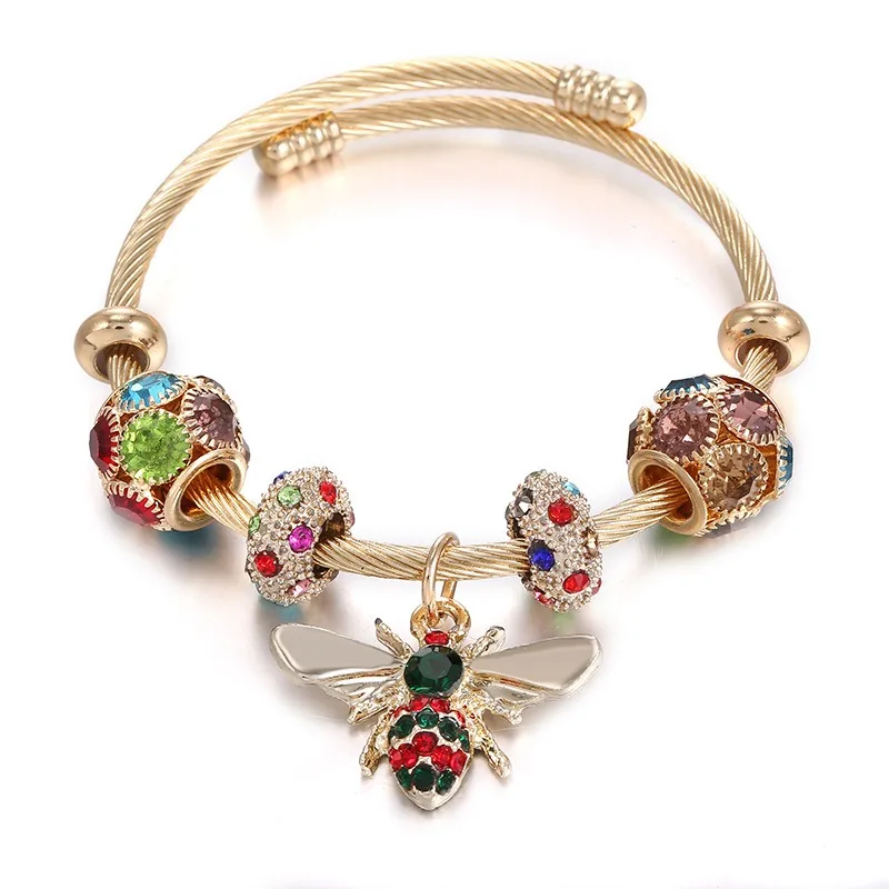 7 colors Hot sale stainless steel charm bracelet bangle colorful diamond gold charm bracelets jewelry for women girls