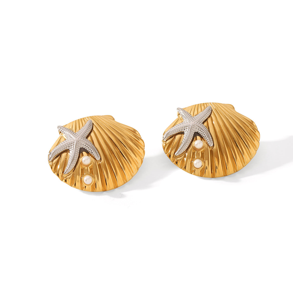 Stainless Steel Starfish Pearl Earrings Shell Earrings Gold And Silver Color Matching Titanium Steel Earrings