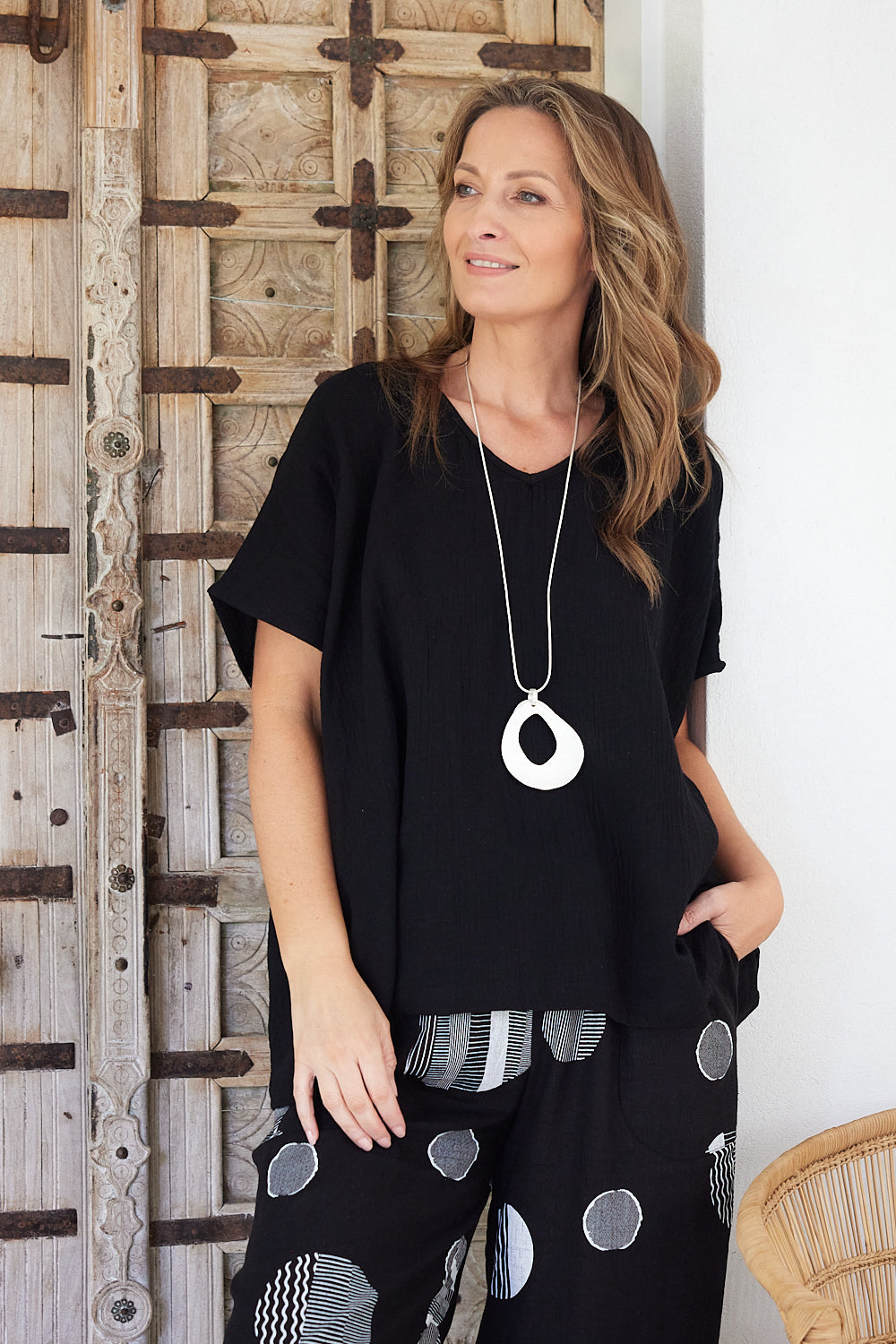 Fiji Cotton Muslin Top - Black