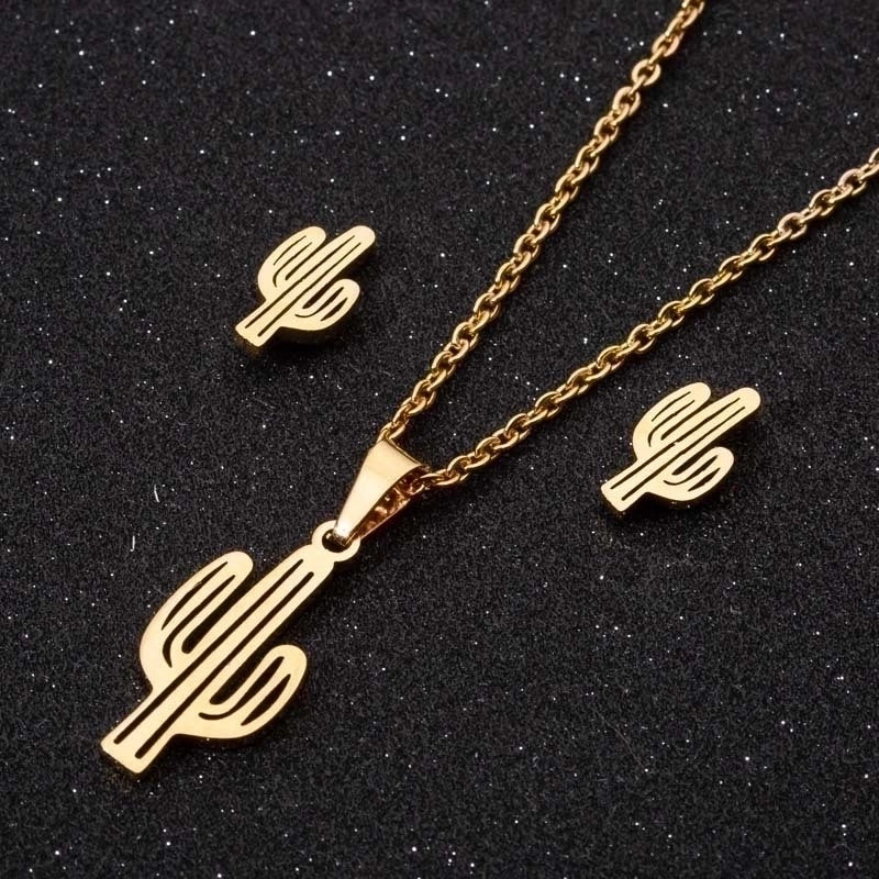 Minimalist Geometric Leaf Heart Shape Stainless Steel Plating Earrings Necklace 1 Set