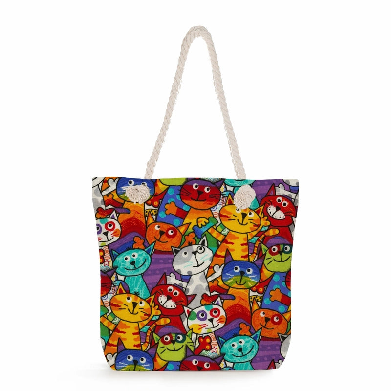 Women's Medium Linen Cartoon Elegant Basic Classic Style Square Zipper Canvas Bag