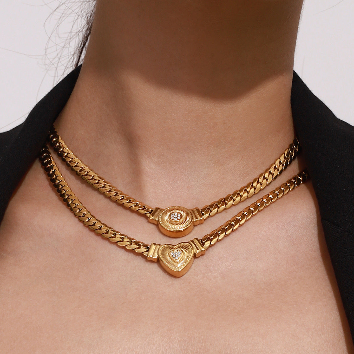 Stainless Steel Diamond Heart Necklace Niche Retro Clavicle Chain Titanium Steel Necklace