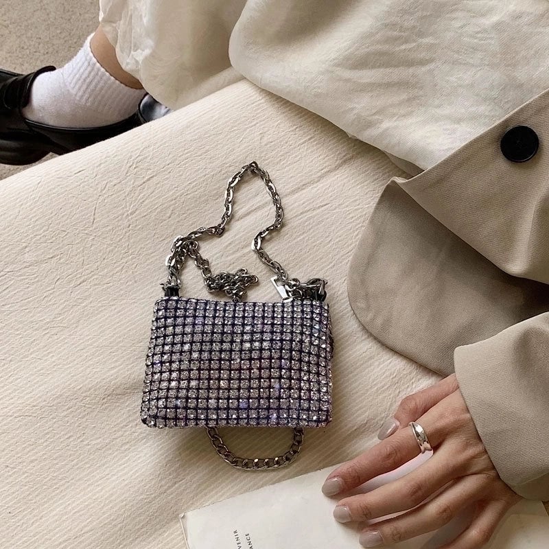 Silver Pvc Solid Color Square Evening Bags