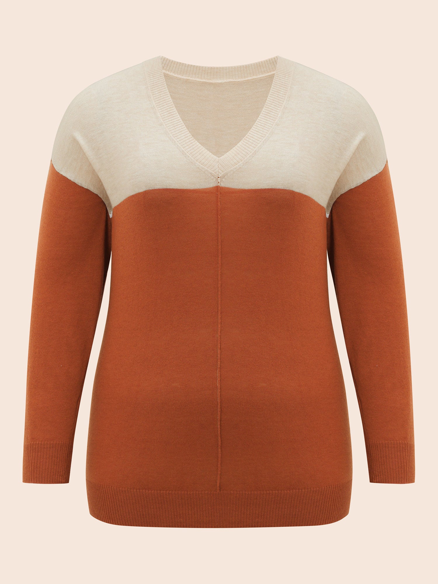 Supersoft Essentials Colorblock Two Tone Patchwork V Neck Pullover