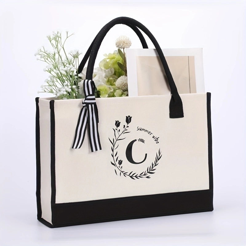 Women's Elegant Letter Flower Canvas Shopping Bags