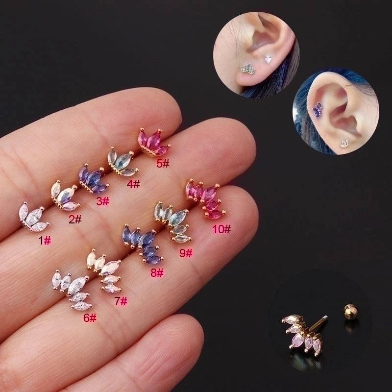 Ear Cartilage Rings & Studs Crown Copper Plating Artificial Gemstones