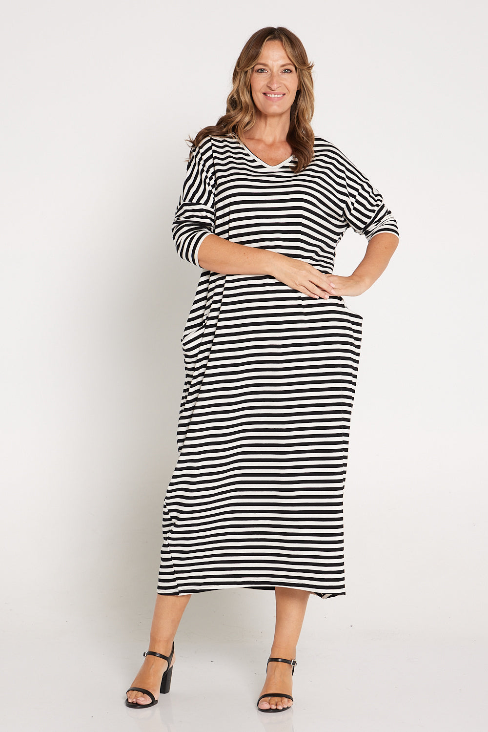 Emmy Maxi Dress - White Black Stripe