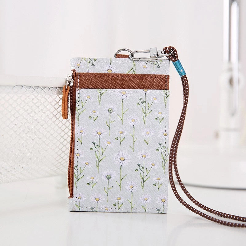 Unisex Flower Pu Leather Zipper Card Holders