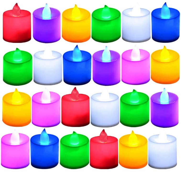 24 Pack Flameless Led Tea Lights Candles - Flickering Battery Operated Electronic Fake Candles – Decorations for Wedding. Party. Christmas. Halloween and Festival Celebration