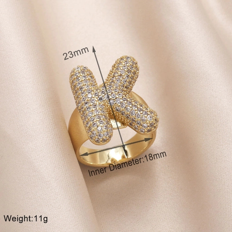 Copper 18K Gold Plated Modern Style Minimalist Plating Inlay Letter Zircon Open Rings