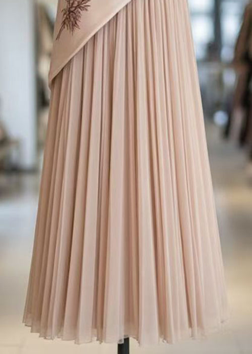 French Pink Asymmetrical Print Chiffon Patchwork Skirts Summer