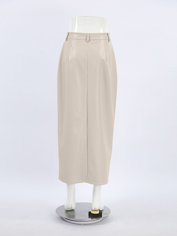 Skinny Wrap Pockets Solid Color Split-Front Zipper Skirts Bottoms