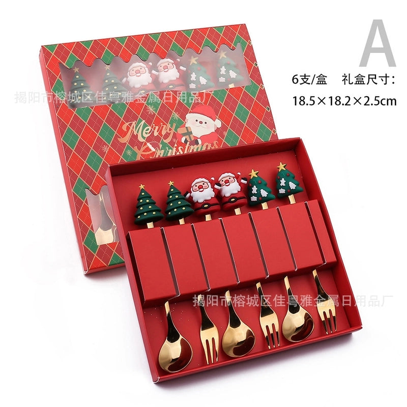 Christmas Christmas Santa Claus Stainless Steel Spoon Fruit Fork 1 Set