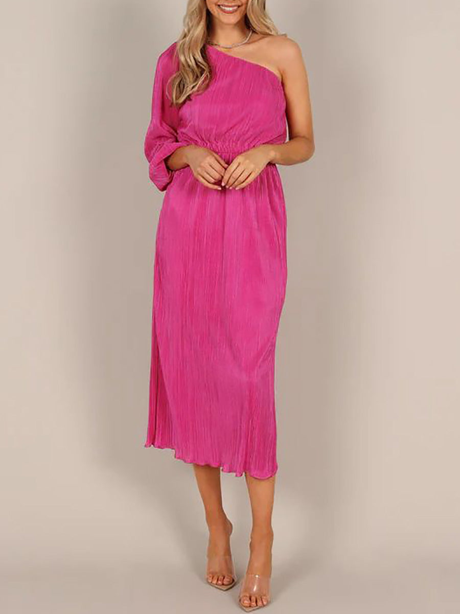 One-Shoulder Slash Neck Solid Color Party Dress(3 Colors)