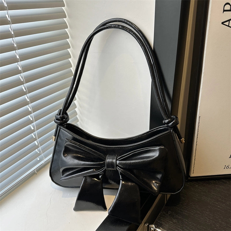 Women's Small Pu Leather Solid Color Bow Knot Streetwear Square Zipper Shoulder Bag