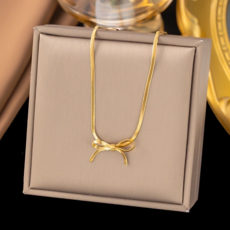 Sweet Minimalist IG Style Starfish Heart Shape Bow Knot Titanium Steel Plating Pendant Necklace