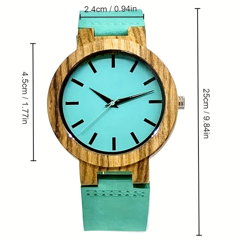 Cute Blue Men's Watch Simple Wooden Leather Strap Round Watch Pointer Casual Watches For Love