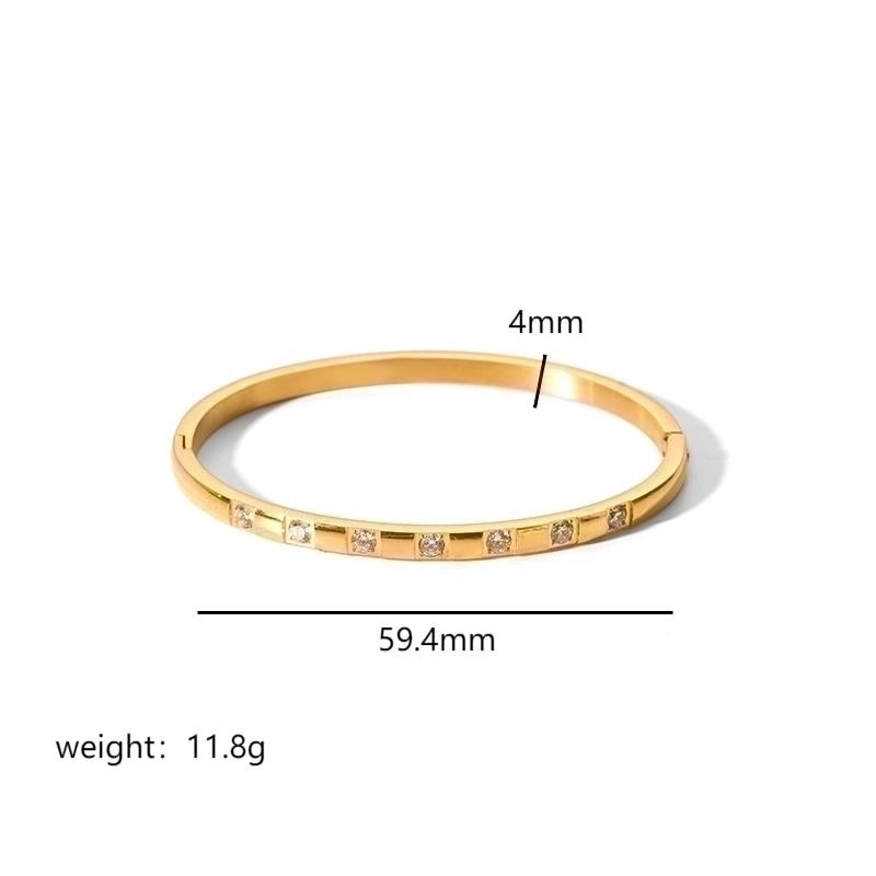 Minimalist Rectangle Stainless Steel Polishing Plating Inlay Zircon 18k Gold Plated Bangle