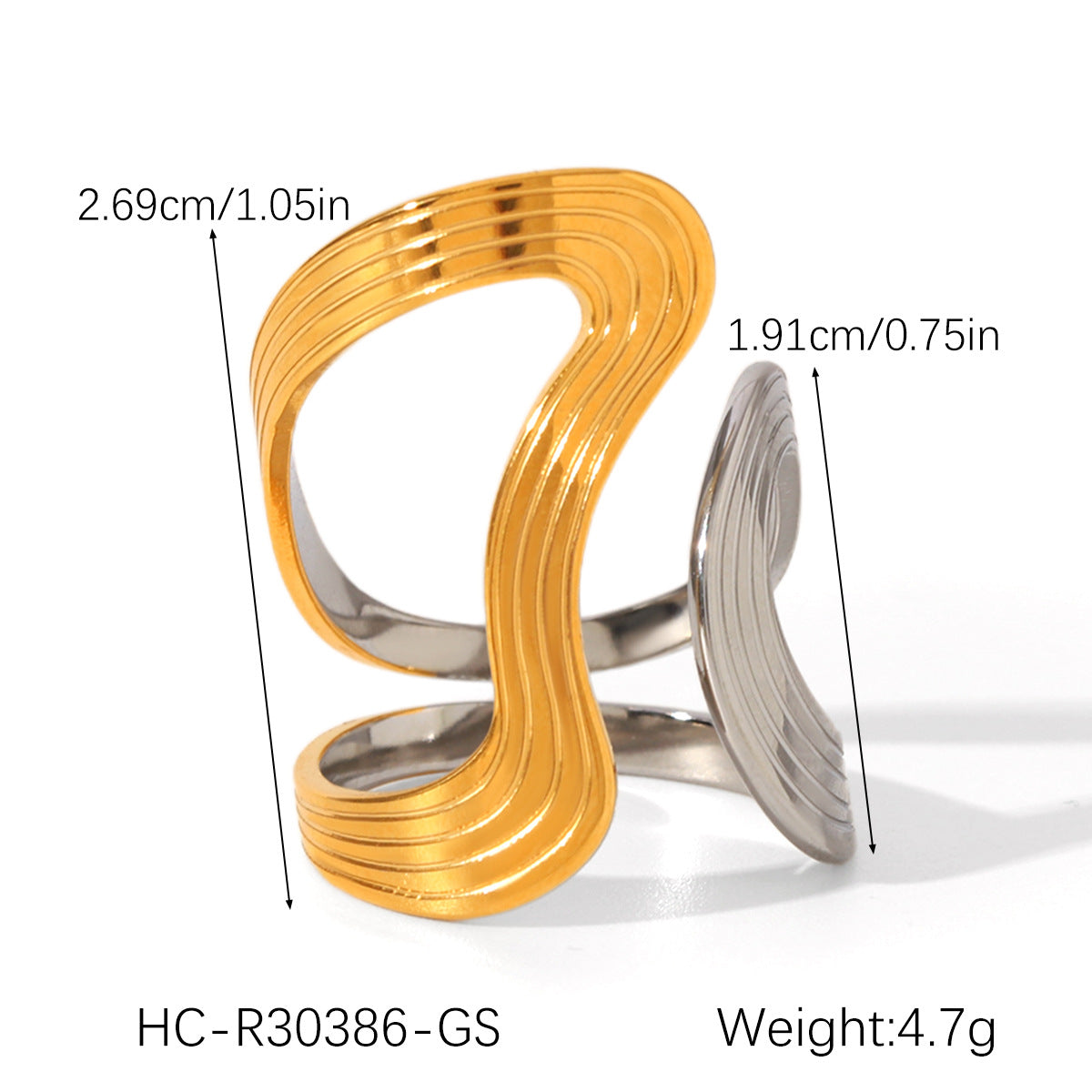 Ins Style Exaggerated Stainless Steel 18K Gold-Plated Ring Female Titanium Steel Ring Hand Jewelry
