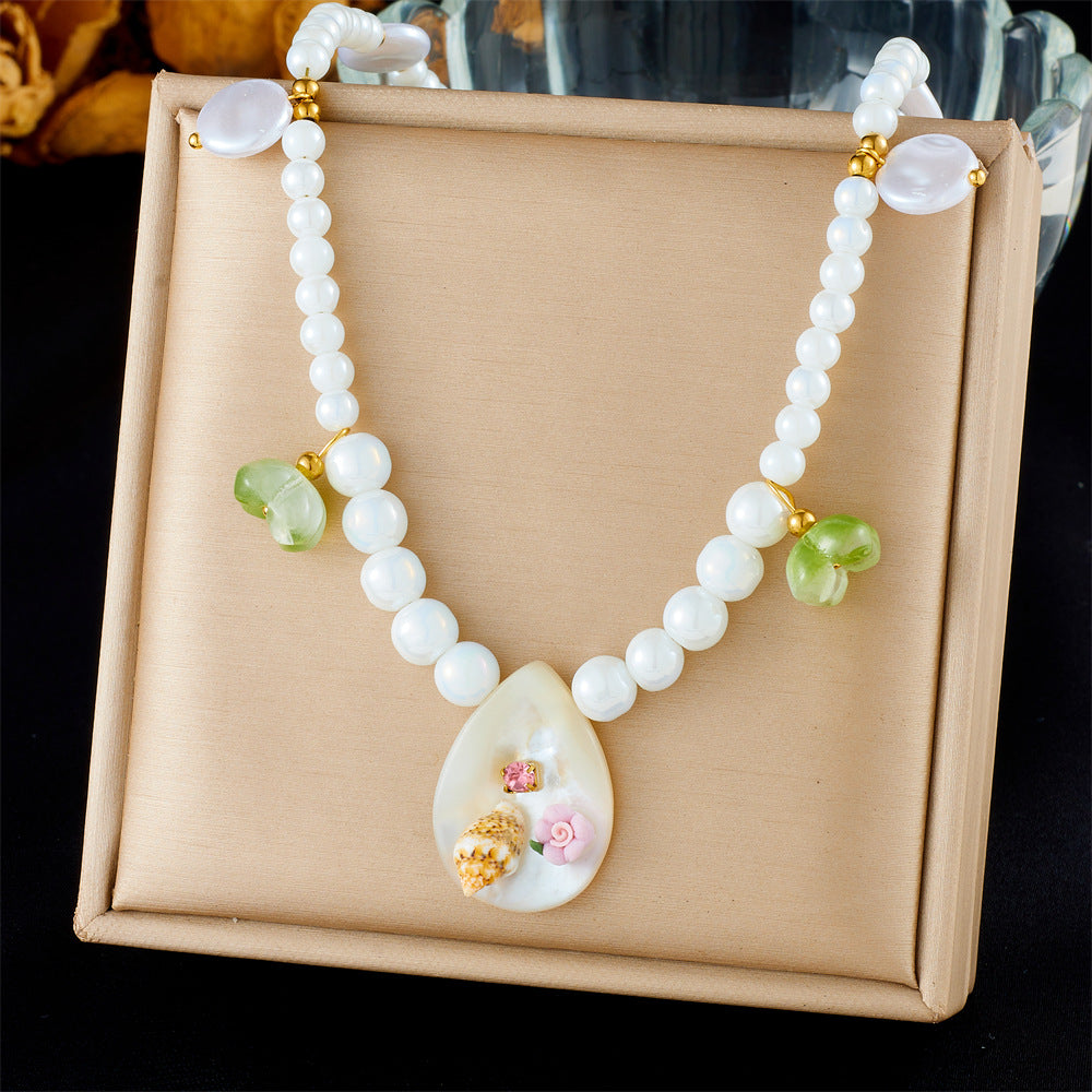 Fashion Holiday Advanced Multi-Element Marine Life Pendant Shell Starfish Sun Stainless Steel Necklace