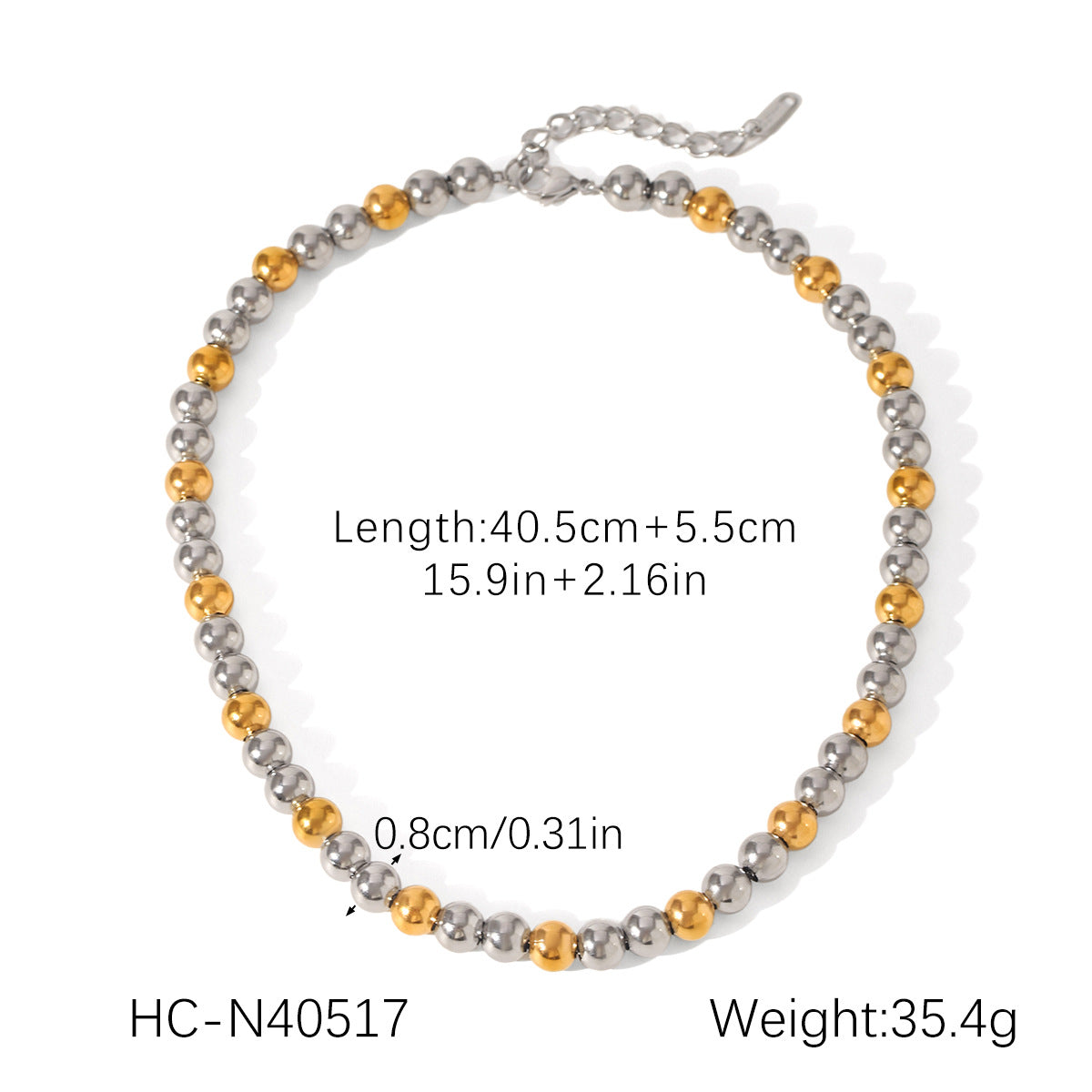 Contrast Color Round Bead Chain Stainless Steel Necklace Bracelet Women'S Titanium Steel Clavicle Chain Color Matching Necklace Bracelet