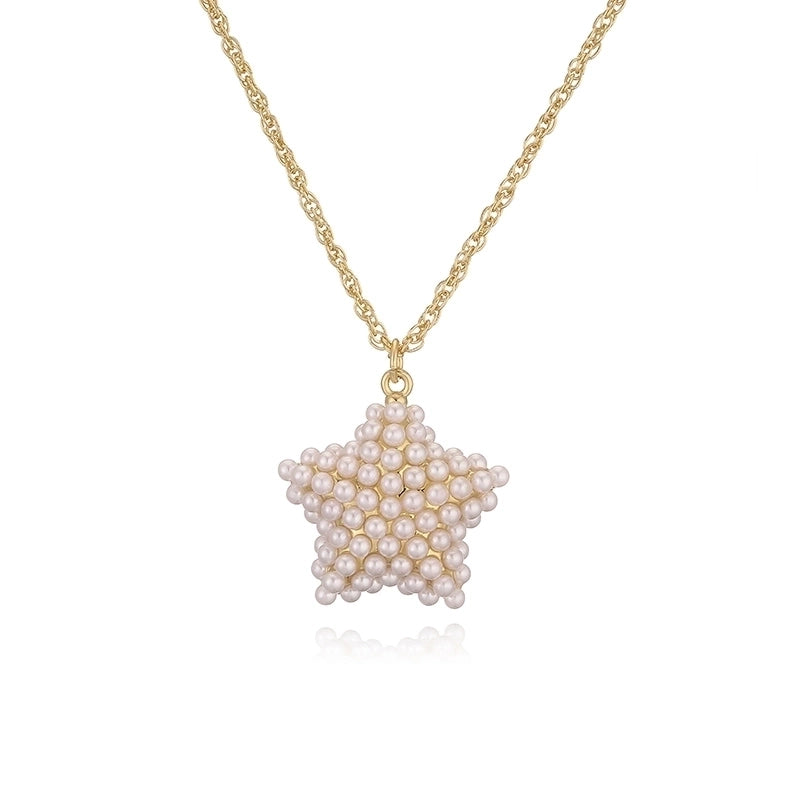 Copper 18K Gold Plated Plating Inlay Pentagram Water Droplets Heart Shape Artificial Pearls Pendant Necklace