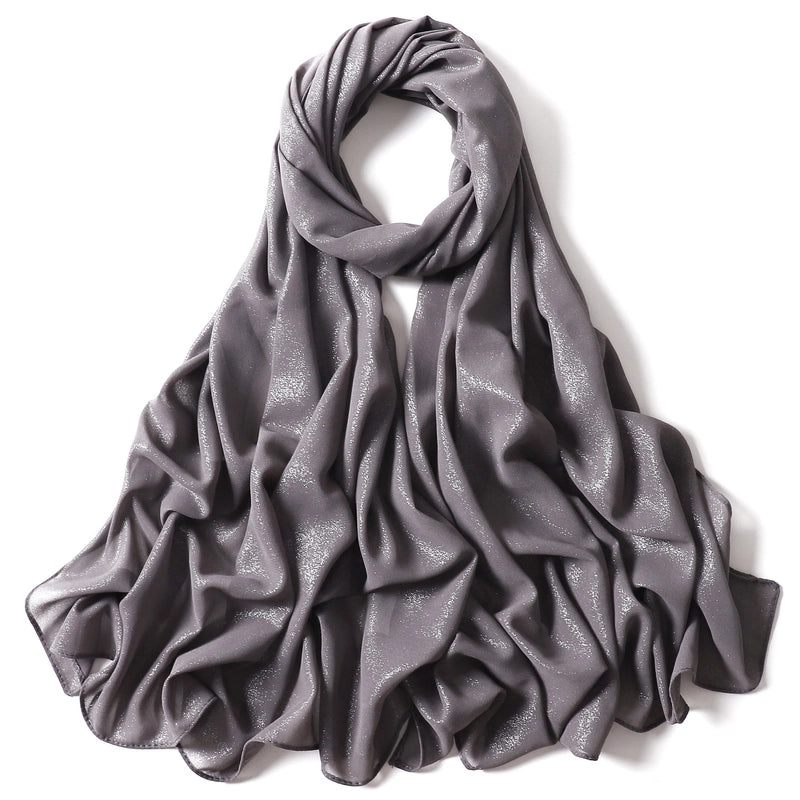 Hot Silver Flash Full Silver Solid Color Pearl Chiffon Long Scarf New Chiffon Turban