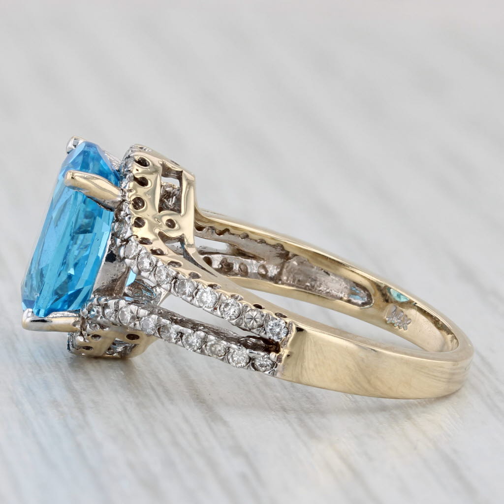 4.50ctw Oval Blue Topaz Diamond Ring 14k Yellow Gold Size 7