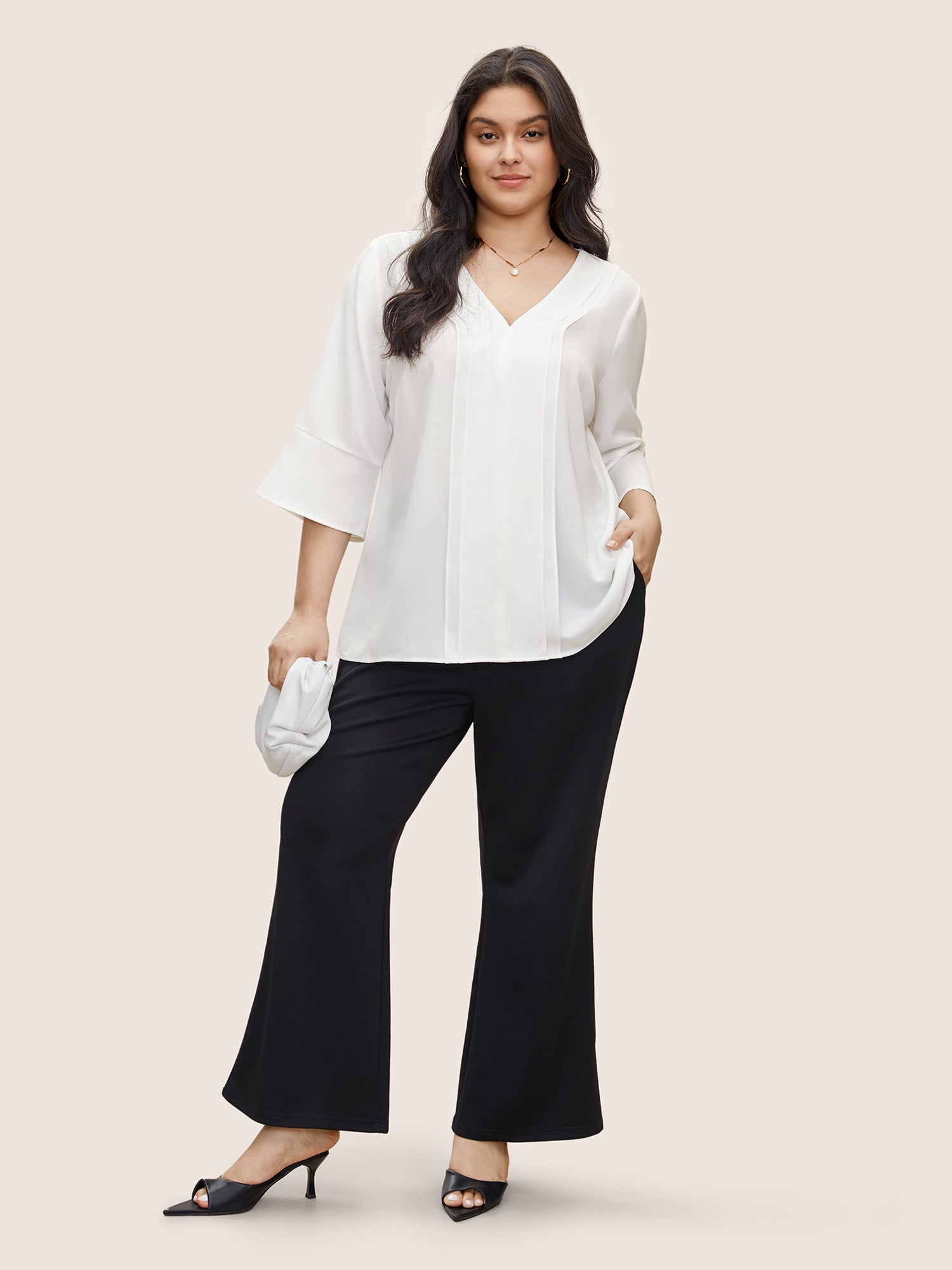 Anti-Wrinkle Plain Ruffles Pleated Blouse