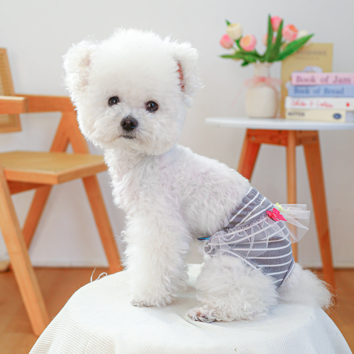 Washable Striped Bow Lace Dog Diaper Pants