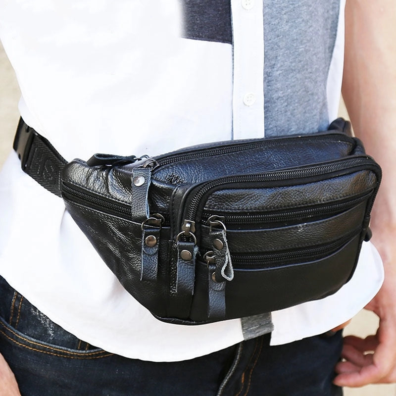 Genuine Leather Waist Bag Men's And Women's Multi-functional Large Capacity Water-splashing-proof Cash Register Business Bag Work Site Sports Mobile Phone Wallet