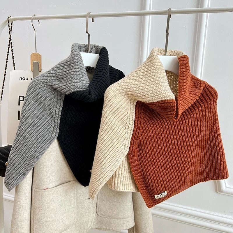 High-grade Color Matching Turtleneck Collar Women's Autumn And Winter Versatile Pullover Scarf New Cape Knitted Shawl