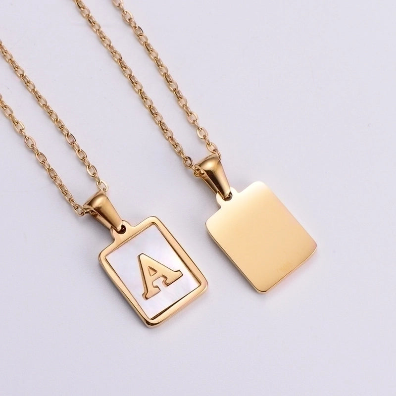 304 Stainless Steel 18K Gold Plated Minimalist Plating Letter Shell Pendant Necklace