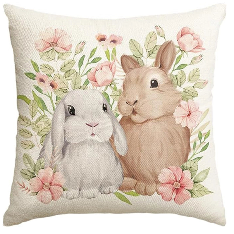 Easter Cute Classic Style Rabbit Letter Linen Pillow Cases Couch & Sofa Decor