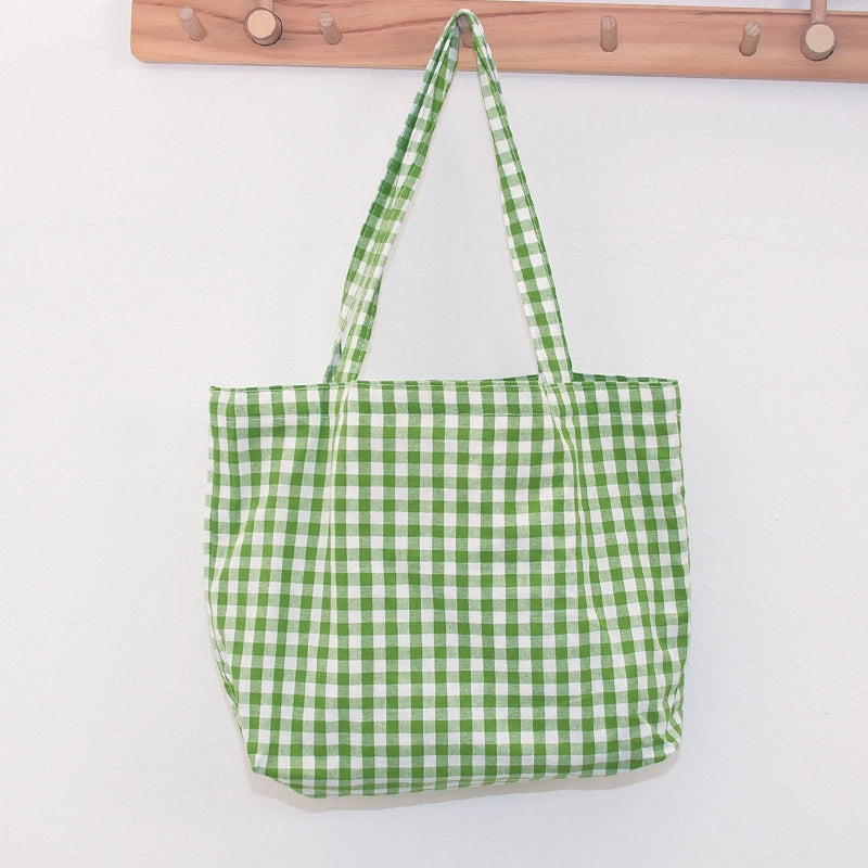 Classic Check Large Capacity Shoulder Bag Women's Style Summer Niche Solid Color Canvas Bag Handbag