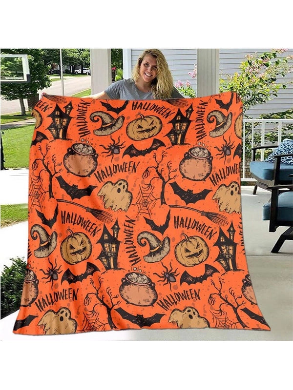 Halloween Cute Pumpkin Cat Skull Polyester Blanket Couch & Sofa Decor