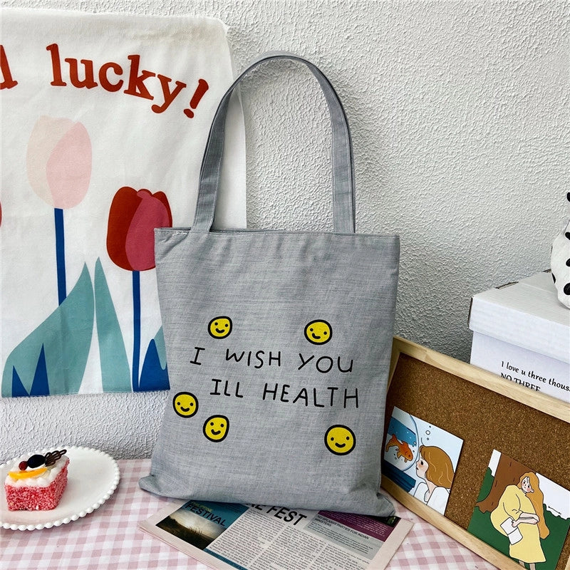 Women's Medium Canvas Letter Classic Style Sewing Thread Square Zipper Canvas Bag