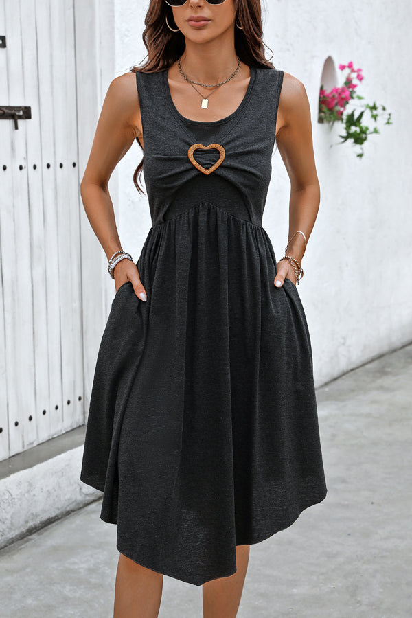 Fashion Heart Solid Color Midi Dress