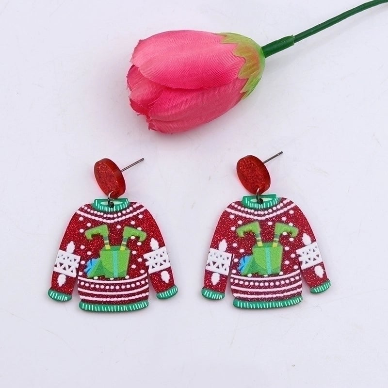 1 Pair Minimalist Snowman Printing Arylic Drop Earrings