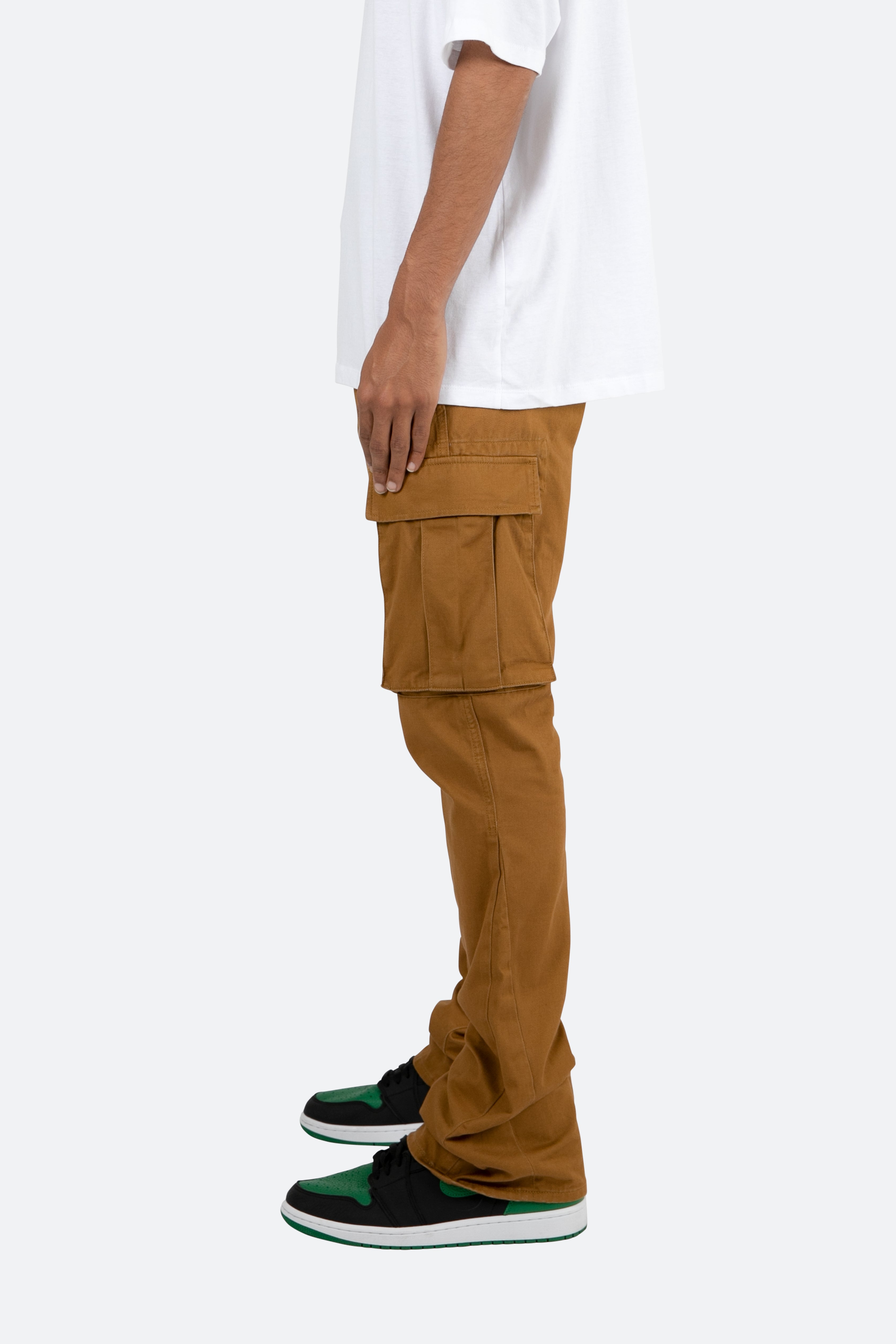 Twill Flare Cargo Pants - Brown