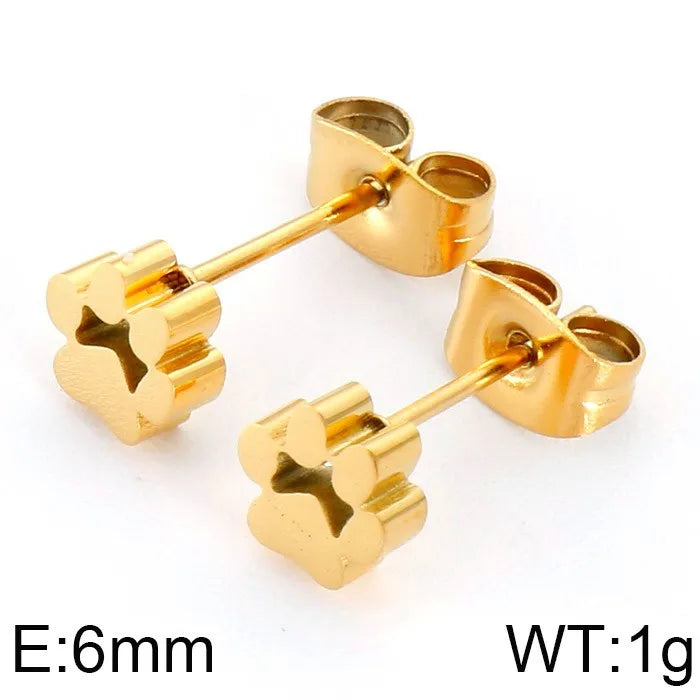 Minimalist Korean Style Animal Paw Print Titanium Steel 18K Gold Plated Plating Bracelets Earrings Necklace