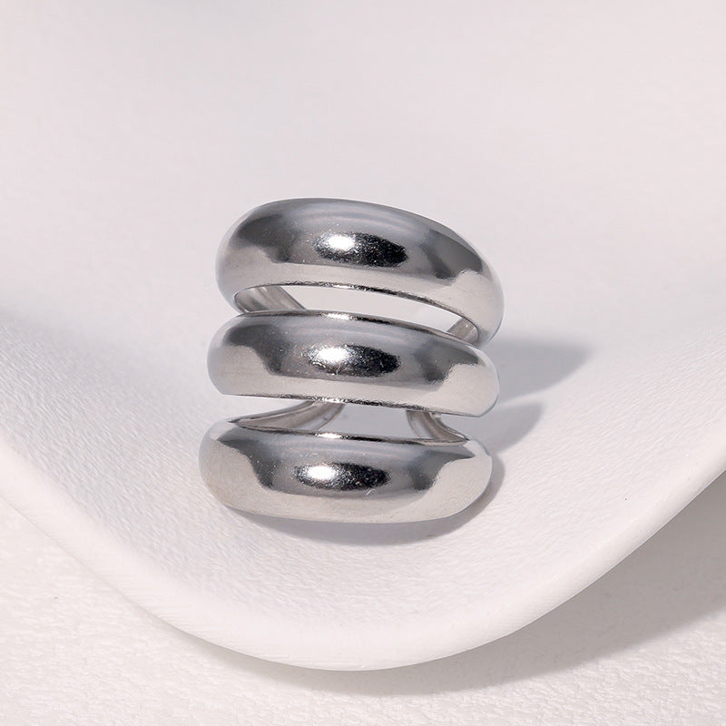 French Retro Niche Personality Exaggerated Wide Index Finger Ring Punk Stainless Steel Open Ring Female
